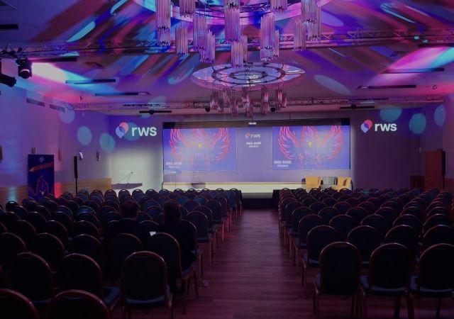 veue room in dark desplay and chairs in theatrical stracture for rws company