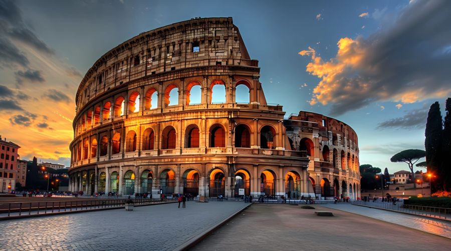 photo of colosseum in rome in the sunset
